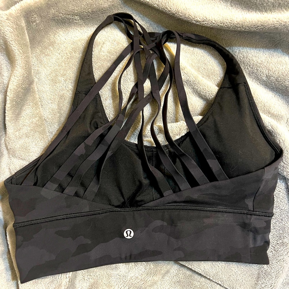 lululemon athletica Black Strappy Sports Bra - Camo Detail